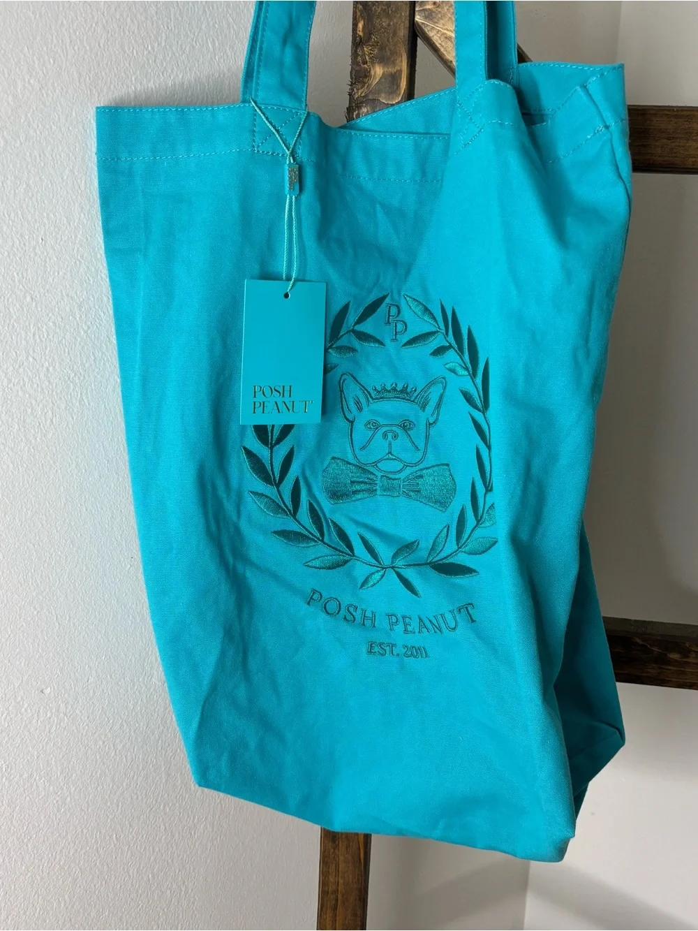 Posh Peanut Turquoise Canvas Tote with Logo